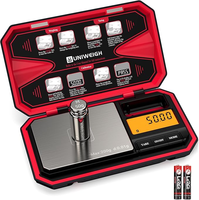 Travel Digital Pocket Scale 200g/0.01g, Digital Gram Scales, Mini Food Scale with 50g Calibration Weight for Food, Powder,Small Items, Tea, Jewelry, Coins (Battery Included)-Red