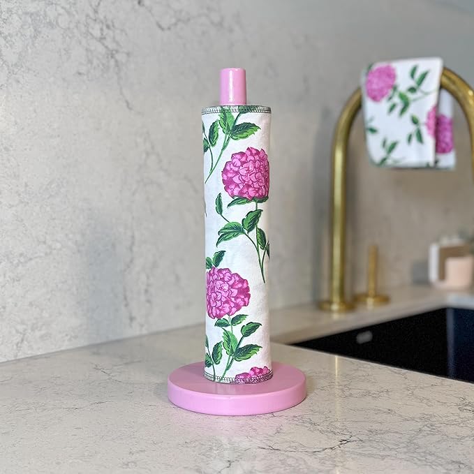 Reusable Paper Towels - 10 PACK - Roll of Washable Cotton Cloth Paper Towels - Paperless Reusable Napkins Cloth Washable - Absorbent + Long Lasting - Zero Waste Products - (Pink Hydrangea)