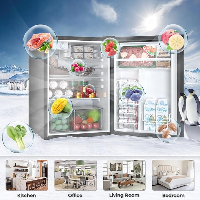 Antarctic Star Mini Compact Refrigerator with Freezer, 2.6 Cu.Ft. Single Door Adjustable Removable Shelves for Apartment/Dorm/Office,BLACK