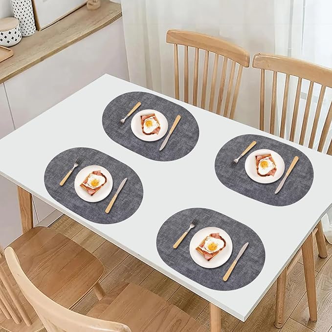 Oval Waterproof Placemats Set of 6,Black Faux Leather Placemat Non Slip Reversible,Heat Resistant Wipeable Table Placemats for Dining Table,Modern Table Protectors