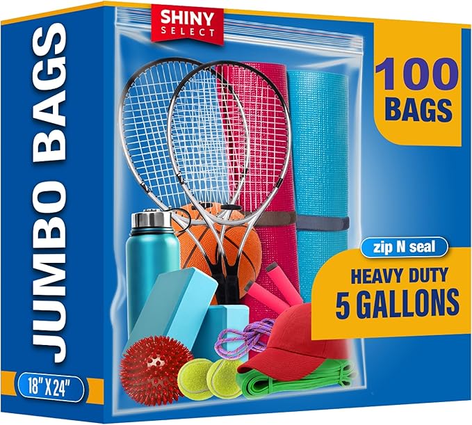 5 Gallon X-Large Storage Bags, 18”x24”, 100 Count – Big Clear Plastic Bag, Resealable Zip & Lock Top for Freezer, Food, Towels, Toiletries, Camping Gears, Seasonal Clothing, Pantry Items