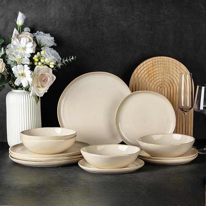 AmorArc Ceramic Dinnerware Sets,Handmade Reactive Glaze Stoneware Plates and Bowls Sets,Highly Chip and Crack Resistant | Dishwasher & Microwave Safe Dishes Set,Service for 8 (24pc)