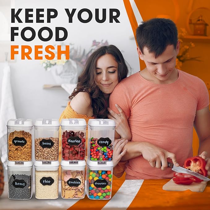 Cheer Collection Airtight Food Storage Containers, Kitchen Storage Containers for Pantry, Set of 8 Food Containers with Lids Airtight, Pantry Storage Containers & Organizers with Lids, White