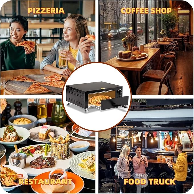 ROVSUN Electric Pizza Oven, 110V 1100W Stainless Steel Pizza Baker with Auto Shut-off, Handle, Removable Crumb Tray, Countertop Pizza Maker for Kitchen Commercial Home-Black