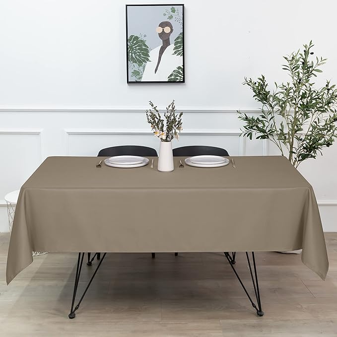 sancua Rectangle Tablecloth - 70 x 108 Inch - Stain and Wrinkle Resistant Washable Polyester Table Cloth, Decorative Fabric Table Cover for Dining Tables, Buffet Parties and Camping, Taupe