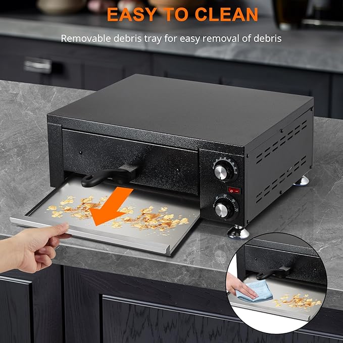 Commercial Pizza Oven Countertop, 1100W Stainless Steel Electric Pizza Oven, Indoor Pizza Maker with Timer/Crumb Tray, Single Deck Layer Pizza Cooker for Restaurant Home