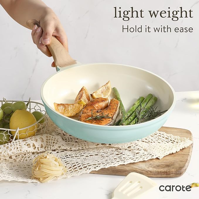 CAROTE 21-Piece Ceramic Pots and Pans Cookware Set, Non Stick Induction Cook Ware Kitchen Cooking Set Non-Toxic Health, PFAS Free