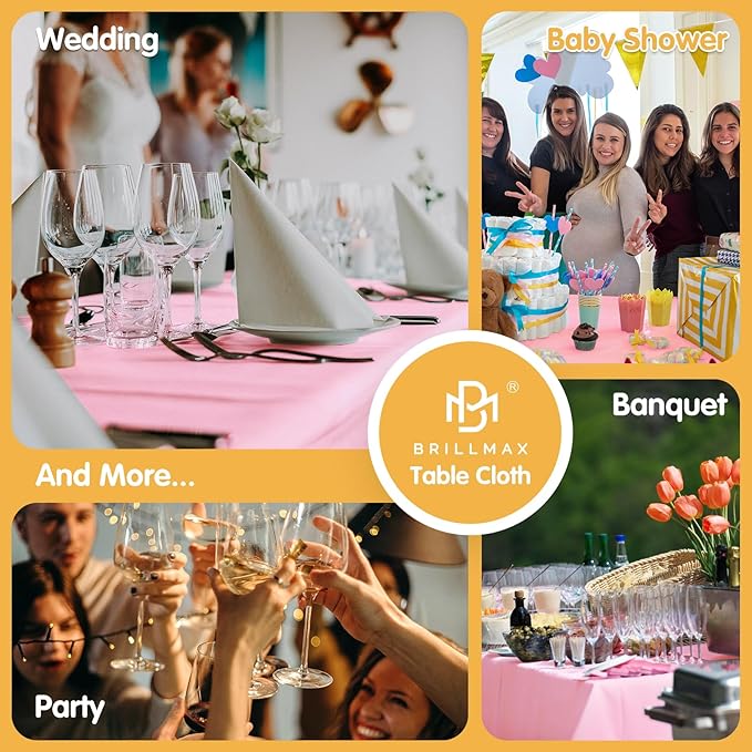 BRILLMAX 10 Pack Pink Tablecloths for 8 Foot Rectangle Tables 60 x 126 Inch - 8ft Rectangular Bulk Linen Polyester Fabric Washable Cloth Cover for Wedding Reception Banquet Birthday Party