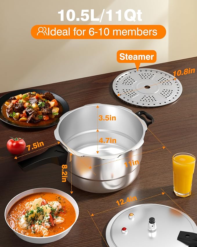WantJoin 11Qt Aluminum Pressure Cooker w/Release Valve & Multiple Protective Devices,Pressure Canner Compatible with Gas & Induction Cooker,Canner Rack Included