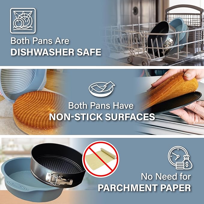 8 Inch Springform Cake Pan NONSTICK - Cheesecake Pan with Silicone Sleeve – NO LEAKS in Water Bath - No Foil Wrap Needed - Easy Cake Release – Sturdy Build - Heavy-Gauge Carbon Steel 0.4 mm