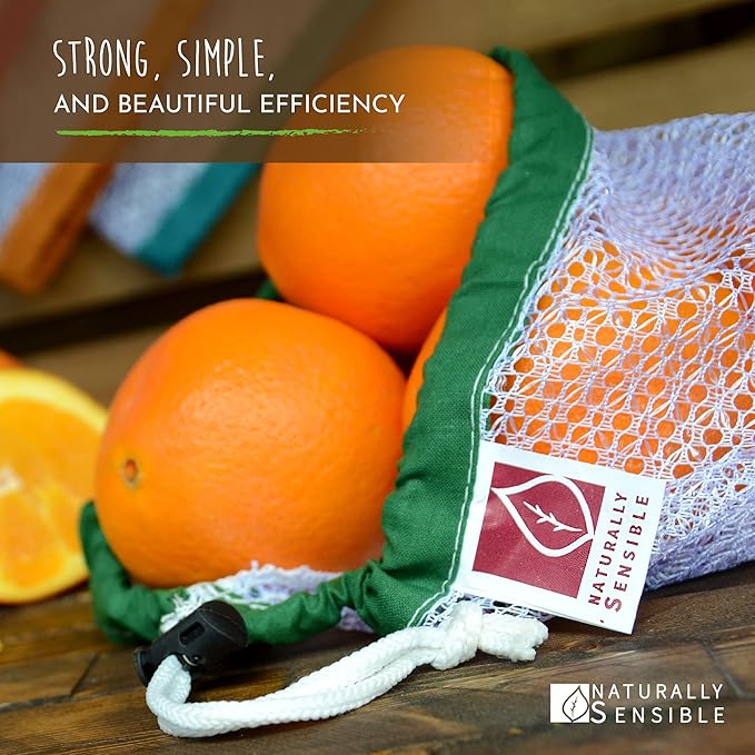 The Original Eco Friendly See Through Washable and Reusable Produce Bags - Soft Premium Lightweight Nylon Mesh Large - 12x14in - Set of 5 (Red, Yellow, Green, Blue, Purple)