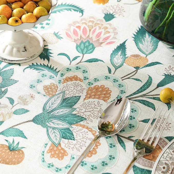 patdrea Designer French Table Cloth for Square Tables,Vintage Italian Floral Tablecloth,Country Summer Linen Tablecloth,Wrinkle Free Table Cover for Kitchen Dining,Christmas,55" x 55"