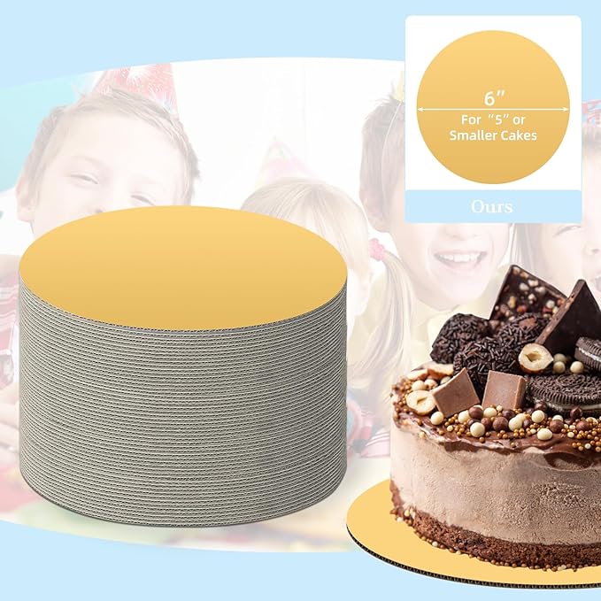 JCD 40 Pcs Gold Color Cakeboards, Cake Boards 6 inch Round, Food-Graded Cardboard Cake Rounds Cake Base, Waterproof and Oil-Proof Cake Boards for Cake DIY, Dessert (Gold, 6inch/40Pcs)