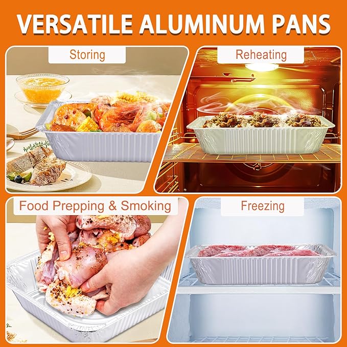Aluminum Foil Pans 9x13 Disposable – 30 Pack Half Size Aluminum Foil Heavy Duty deep Steam Table Pan, Tin foil Turkey Sheets Tray Chafing Grill Accessories for Cooking, Baking, Storing, Food Prepping