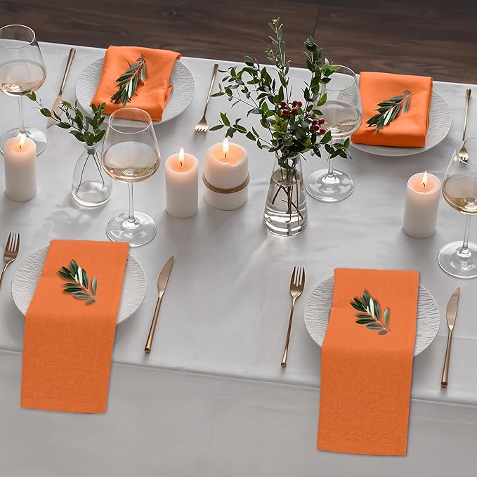 Ruvanti Linen Napkins Set of 12, 18x18 Cloth Napkins, Cotton Linen Blend Napkins Cloth Washable, Soft, Reusable Dinner Napkins for Wedding, Parties, Christmas, Thanksgiving, Everyday Use - Orange