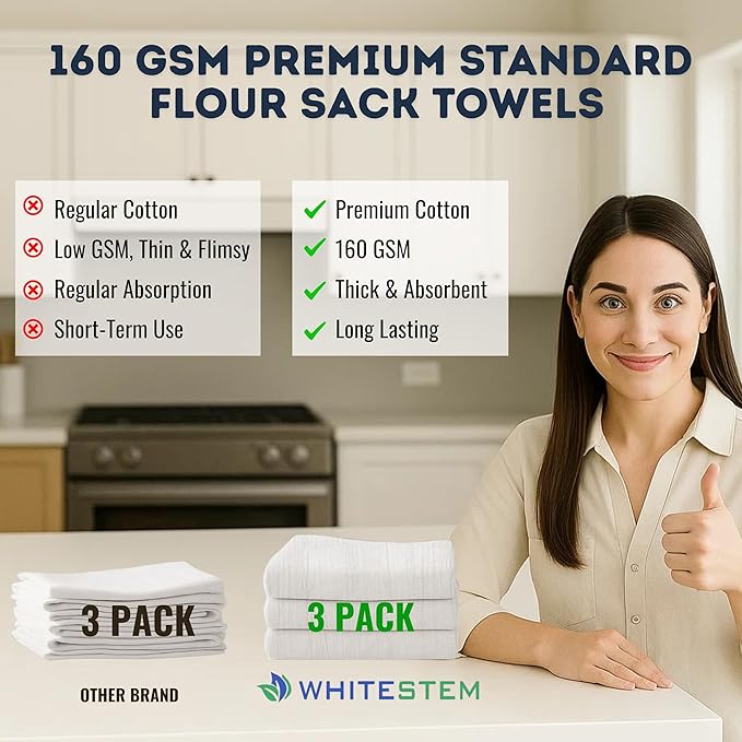 Flour Sack Towels | Tea Towel for Crafts| Kitchen Dish Cotton Blank Towel for Embroidery| Baking Bread Proofing Linen Cover| Thick Absorbent Quick Dry | 3 Pack 28"x28" Natural