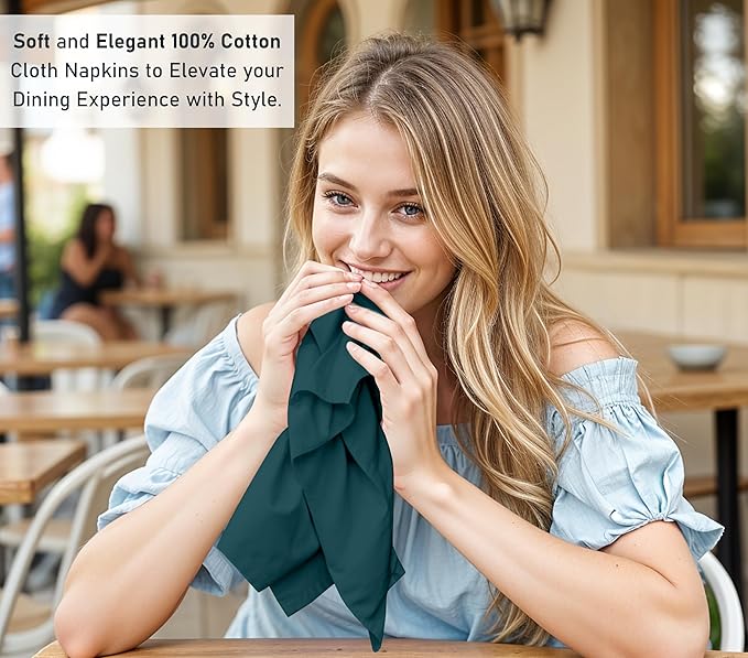 Ruvanti Cloth Napkins Set of 6, 18x18 Inches, 100% Cotton, Washable, Soft & Absorbent, Perfect for Wedding, Christmas, ‎Thanksgiving Dinners - Deep Teal