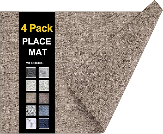 homing Faux Leather Heat Resistant Placemats 4 Packs, Waterproof Wipeable Dining PU Place Mats for Indoor & Outdoor, Easy to Clean, Camel