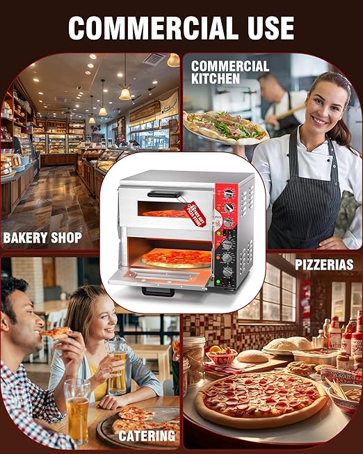 PYY Indoor 16in Pizza Oven - Double Decker Electric Pizza Ovens Countertop with Pizza Stone, 60-Min Ring Timer, for Home and Restaurant Commercial, 3200W, ETL Listed