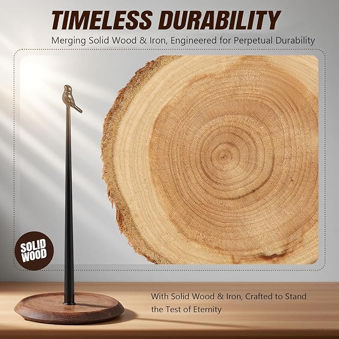 Wooden Cute Bird Shaped Countertop Paper Towel Holder, Solid Wood Base with Iron Rod, with Non-Slip Pad, Stable and Durable, Suitable for Kitchen, Dining Table and Home Decoration (Black-3)