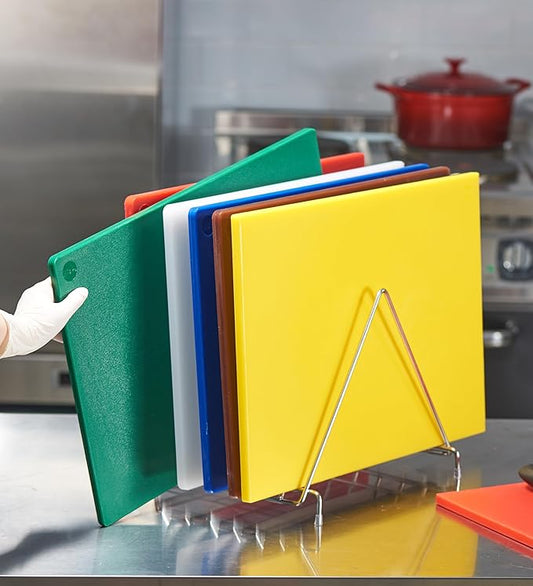 CURTA 6-Piece NSF 20" x 14" x 1/2" Multi-Colored Flexible Cutting Board Kit with Stainless steel Storage Rack, Color Coded Plastic Chopping Board with Anti Slip Surface Dishwasher Safe