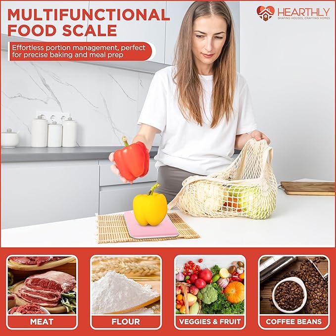 Food Scale, Digital Kitchen Scale for Cooking and Baking, Batteries Included, Weighs up to 22 pounds, Kitchen Scales Digital Weight Grams and Ounces, 304 Stainless Steel - Pink