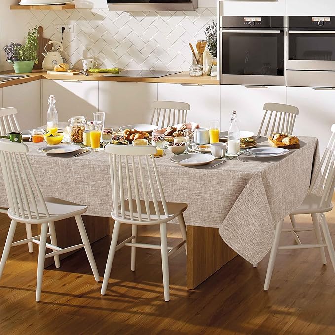 Fitable Faux Linen Tablecloth Rectangle 60 x 120 Inch - Rustic Fabric Table Cloth for 8 Foot Tables, Nature Faux Burlap Table Cover for Kitchen Dining, Party, Farmhouse