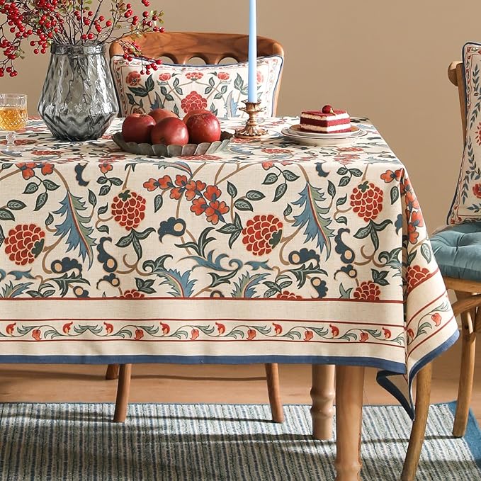 patdrea French Linen Pattern Tablecloth Soft Durable Floral Table Cloth Designer Kitchen Dining Tablecloth for Rectangular Tables for Parties Christmas 63"x87"