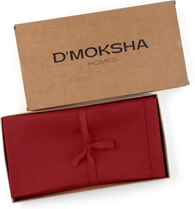 D'Moksha Homes Red Linen Napkins Set of 4 - Classic Hemstitch 100% Pure Linen Hemstitch Dinner Napkins 20 x 20 Inch for Fall, Thanksgiving, Christmas, Holiday - Handcrafted and Machine Washable