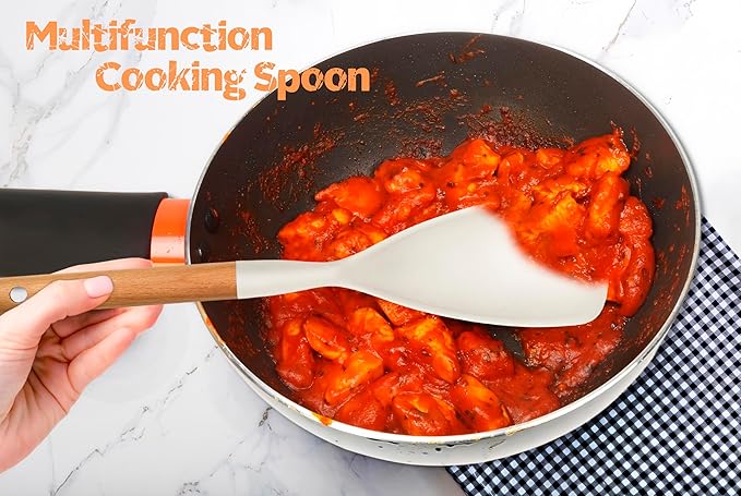 Large Silicone Cooking Utensils Set, 10Pcs Nonstick Kitchen Utensil Set with Wooden Handle, Heat Resistant Silicone Utensils for Cooking, BPA Free Spatula Set with Turners Spoon Ladle Skimmer(White)