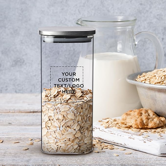 DISCOUNT PROMOS Custom Branson 53 oz. Square Storage Jars Set of 24, Personalized Bulk Pack - Durable Kitchen Organization, Home Decor Essentials, Food Storage Solutions - Clear