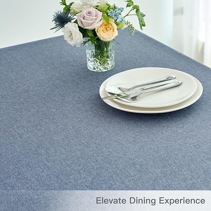 maxmill Square Linen Textured Tablecloth Waterproof Spillproof Wrinkle Free Slubby Textured Table Cloth for Dinner and Party Washable Wipeable Fabric Table Cover Decoration, 60 x 60 Inch, Demin Blue