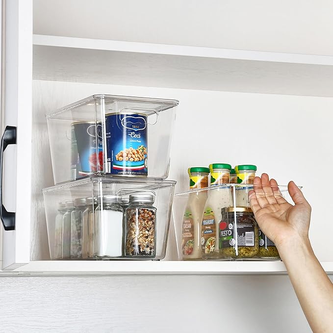 Vtopmart 6 Pack Clear Stackable Storage Bins with Lids, Medium Plastic Containers with Handle for Pantry Organizer and Storage,Perfect for Kitchen,Fridge,Cabinet, Closet,Bathroom Organization