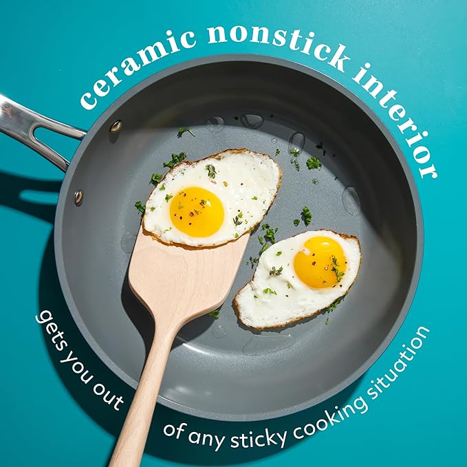 Sur La Table Kitchen Essentials 10 Piece PFA Free Titanium Ceramic Nonstick Interior Forged Aluminum Cookware Pots and Pans Set - Blue - Induction Compatible