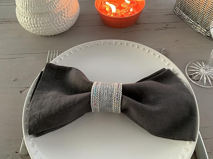 Hemstitched Linen Napkins – 20 Inch x 20 Inch – Stonewashed Pure Linen Cloth Dinner Napkins with Mitered Corners - 100% French Flax – Machine Washable - Set of 4 (Dark Gray)