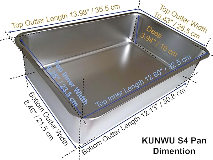 KUNWU Stainless Steel Sheet Pan 14"x10"x4", Rectangle Bakeware, Cake Pan Corrosion Resistant Easy Clean (S (14"x10"), 4" Deep)