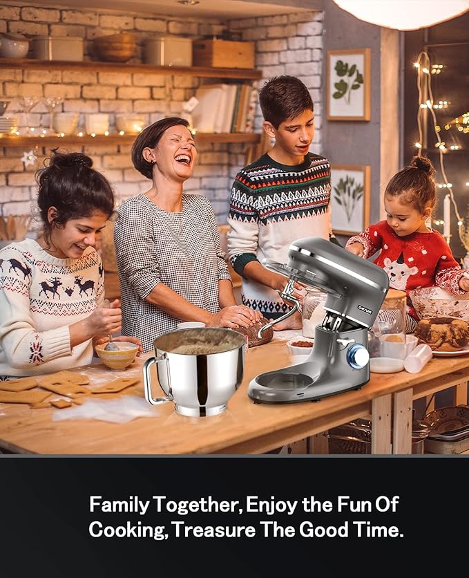 CHeflee Stand Mixer, 6.5 Quart Electric Mixer 6+P Speed 660W Tilt-Head Kitchen Food Mixers with Dough Hook, Mixing Beater, Whisk, & Splash Guard for Baking, Cake, Cookie, Kneading,Grey