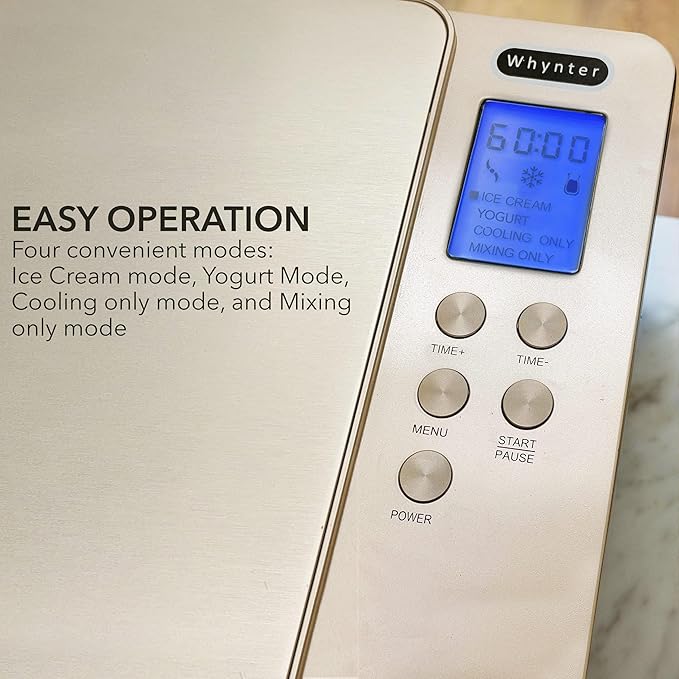 Whynter Ice Cream Maker Machine & Yogurt Automatic 2 Qt. with Built-in Compressor, LCD Digital Display & Timer, No Pre-Freezing, ICM-220CGY, Champagne Gold