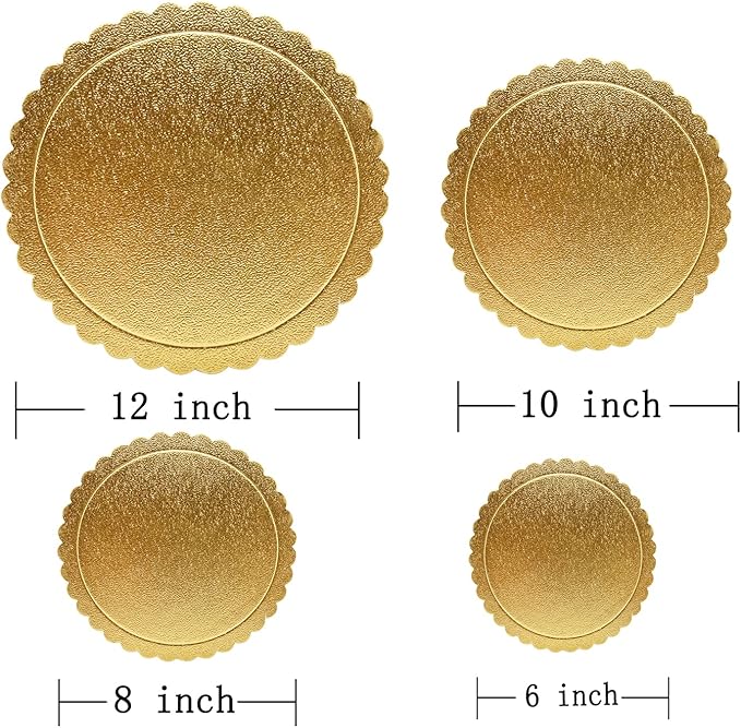 4 Pcs Cake boards, 6, 8, 10 and 12 Inch Cake Base Cardboards, Cake Circle Base for Cake Decorating, Golden