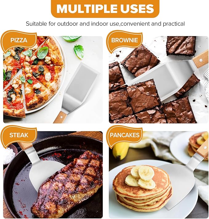 Metal Spatula Set,Fish Griddle Spatulas,Stainless Steel Spatula Turner with Wooden Handle,Small Wide Beveled Edges Spatulas Flippers for Cast Iron Skillet, Pancake, Egg, Burger, Omelet, 2 Pack