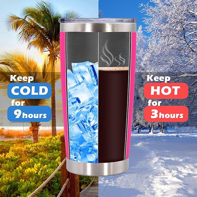 20oz Tumbler Bulk Stainless Steel Tumblers with Lid Vacuum Insulated Double Wall Travel Coffee Mug Powder Coated Tumbler Cup for Hot and Cold Drinks(Hot Pink, 1 pack)