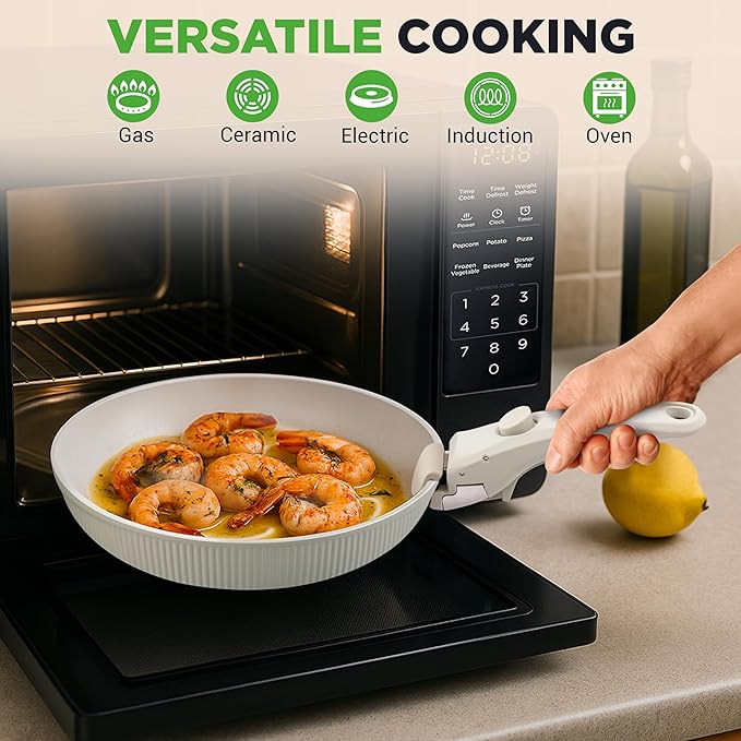 NutriChef 18-Piece Ceramic Cookware Set with Detachable Handles, Non Stick Pots and Pans, PTFE-Free Natural Ceramic Coating, Space-Saving Design, Oven & Stove Safe, Includes Utensils, Green