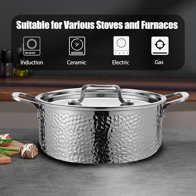 Vivicreate 20 Piece Stainless Steel Kitchen Cooking Pot Pots and Pan Pans Cookware Set Pots and Pans Hammered Design Induction Compatible Ollas de Acero Inoxidable