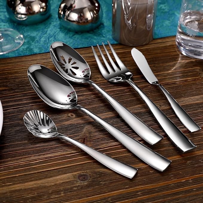 KEAWELL Premium Louis Serving Utensils, 18/10 Stainless Steel, Squared Edge Design, Mirror Finish, Dishwasher Safe (Hostess Serving Utensil Set)