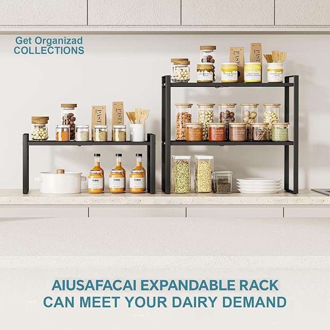 Cabinet Shelf Expandable Height Adjustable Organizer Riser for Kitchen Cabinet Pantry Cupboard Under Sink Countertop Organization