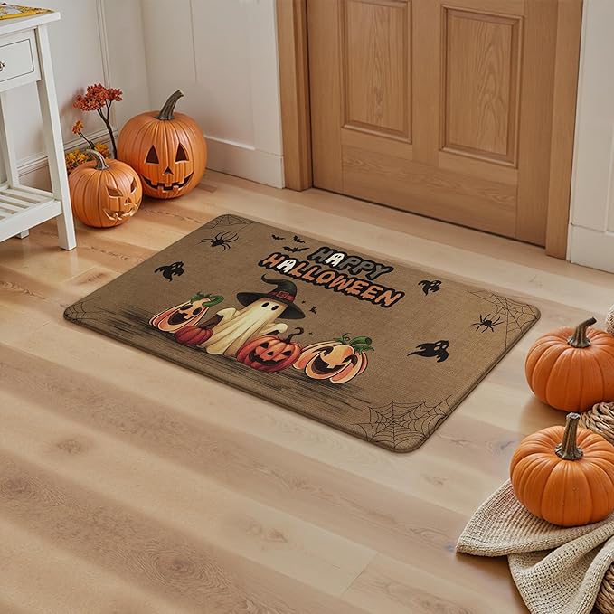 GENIMO Halloween Decorations - Kitchen Mats for Floor, 2PCS Kitchen Rugs, Cushioned Anti Fatigue Mat for Home Decor, Waterproof Non-Slip Comfort Standing Mat for Laundry, 17.3"x59"+17.3"x30", Brown