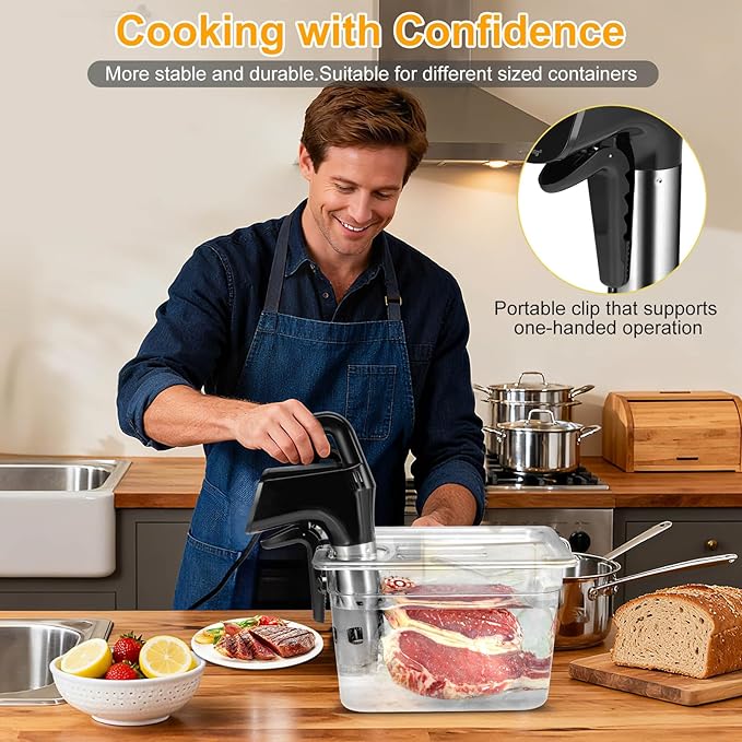 Sous Vide Cooker 2.4G WIFI, Sous Vide Machine with 30 Preset Recipes on APP & Calibration Function, 1100W Ultra-Quiet Immersion Circulator, Accurate Temperature and Time, Fast-Heating with Timer