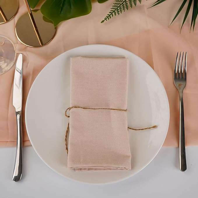 Solid Color Linen Blended Thin Dinner Cloth Napkins - Set of 12 (40 x 40 cm) - for Wedding Parties Events & Home Use (Champagne)
