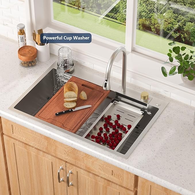 36 Drop In Kitchen Sink with Faucet - Lordear Waterfall Kitchen Sink Smart 36x22 Topmount Sink Stainless Steel 16 Gauge Single Bowl Workstation Sinks With Faucet Combo