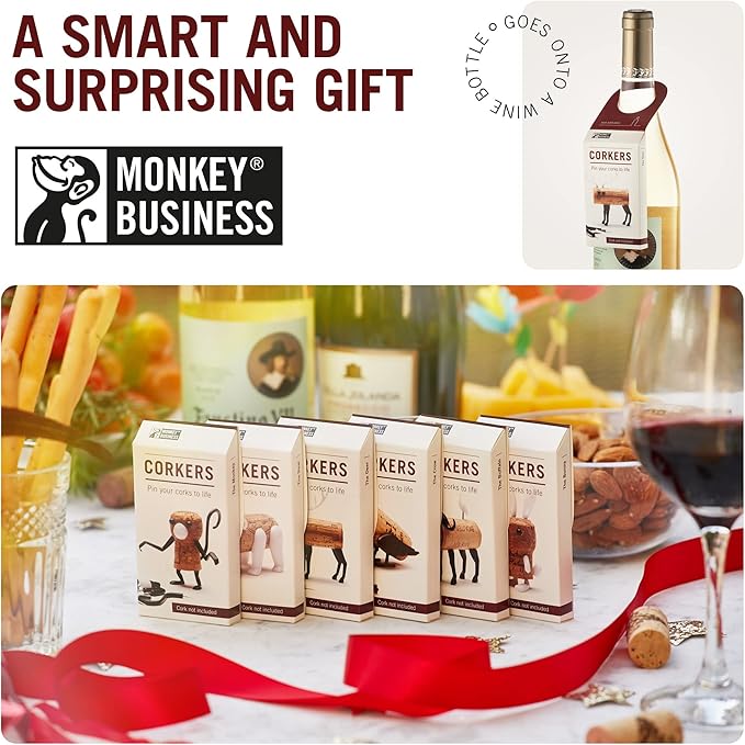 Corkers Animals Wine Accessories by Monkey Business, Collectible Novelty Gift, Pack of 6 Different Figurine Crafting Parts for Corks